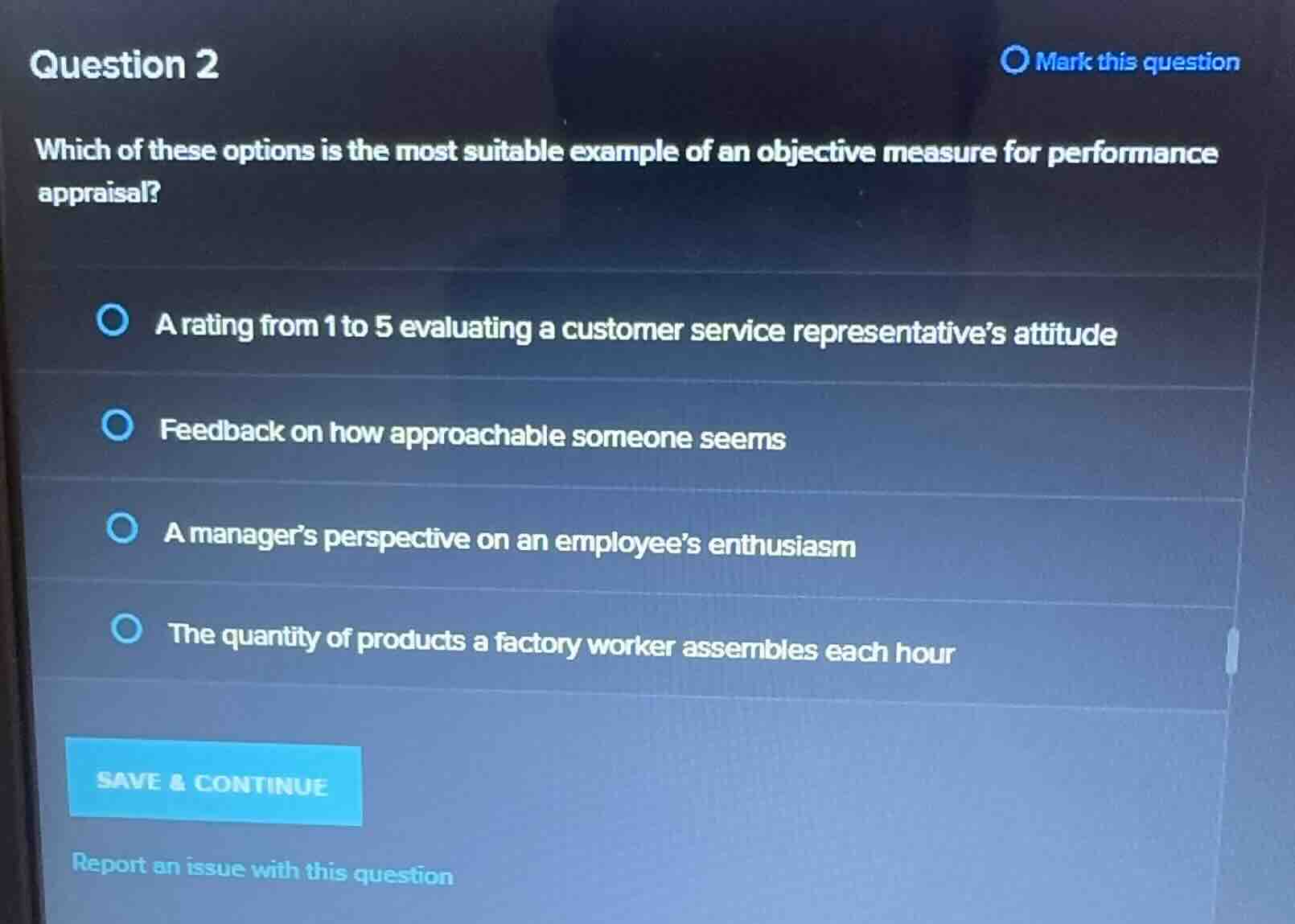 question 2 which of these options is the most suitable example of an ob…