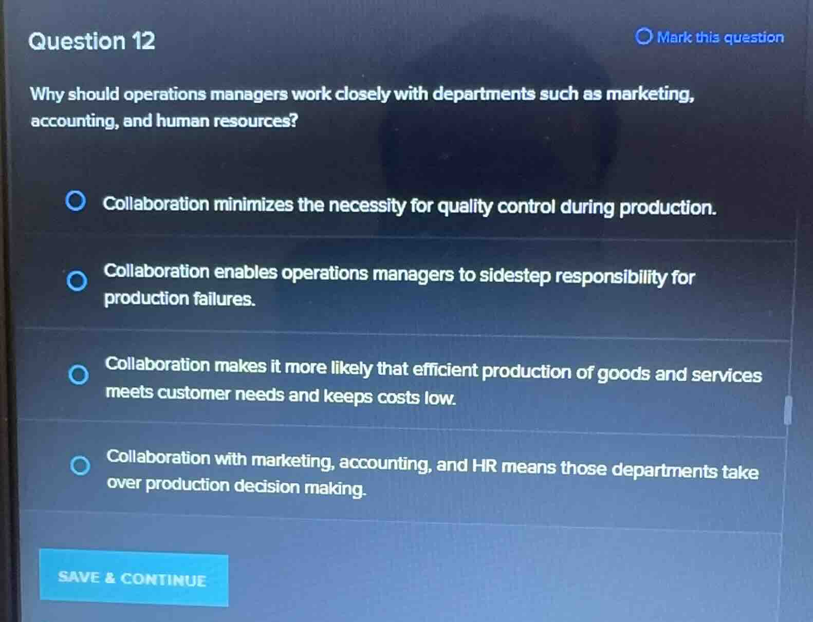 question 12 why should operations managers work closely with department…