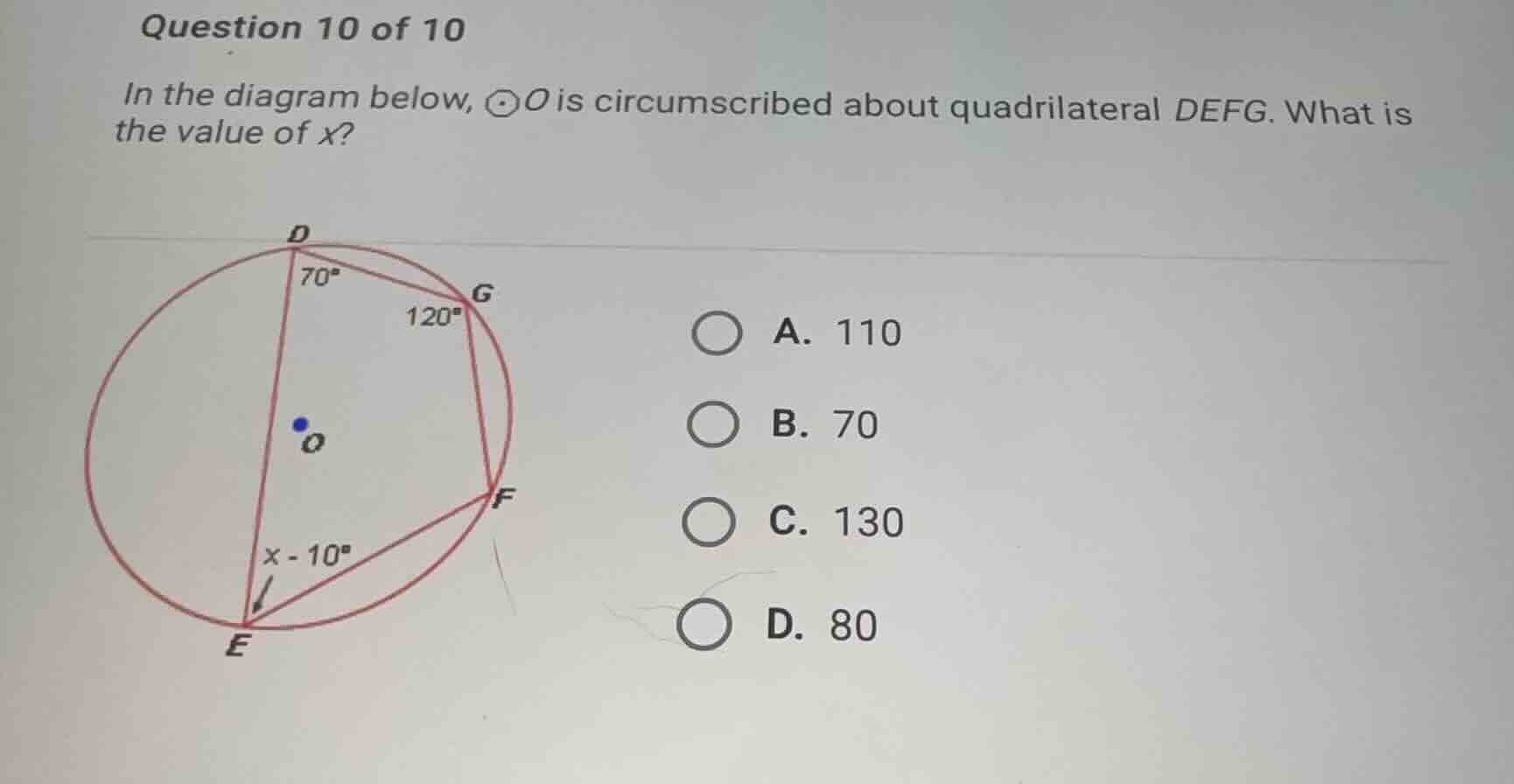 question 10 of 10 in the diagram below, \\(\\odot o\\) is circumscribed…
