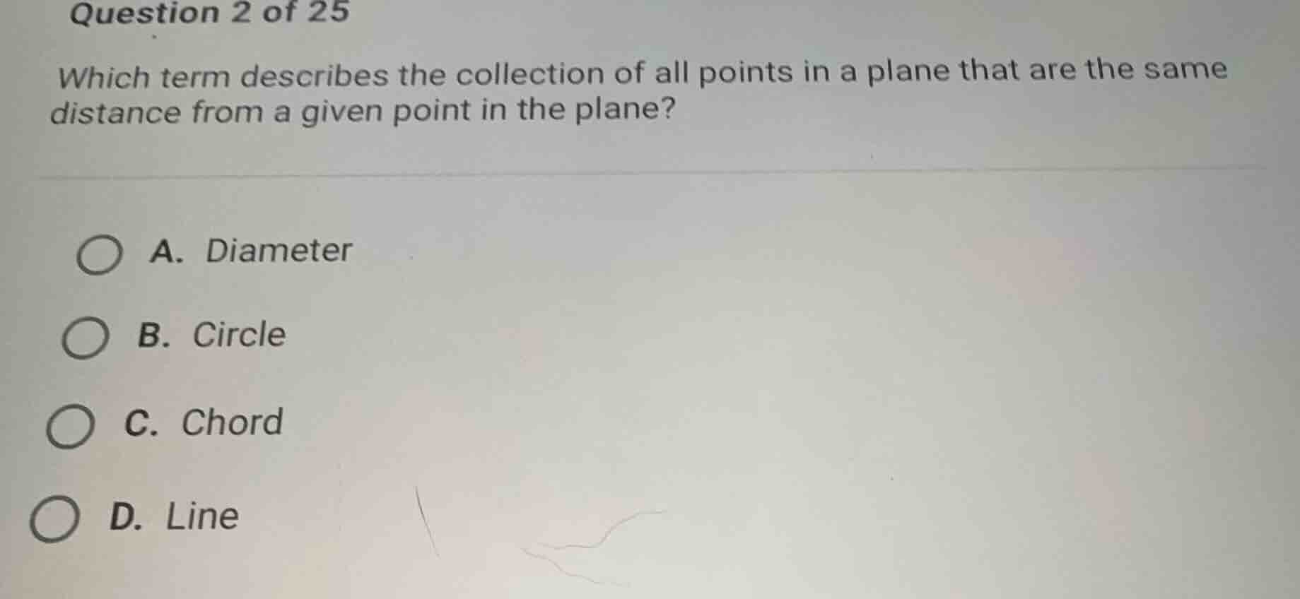 question 2 of 25 which term describes the collection of all points in a…