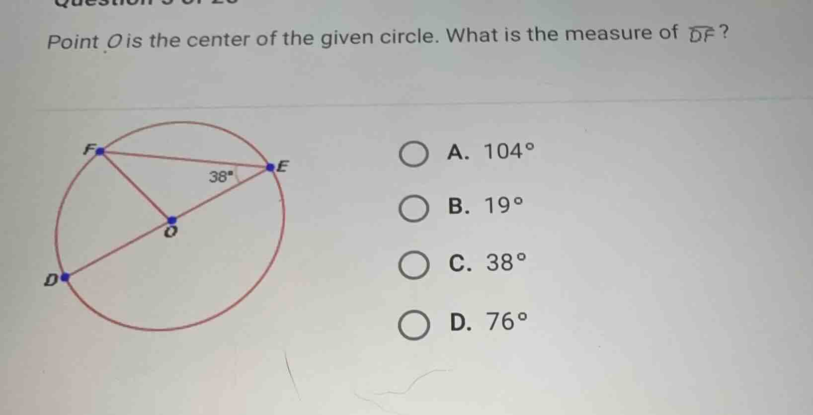 point \\(o\\) is the center of the given circle. what is the measure of…