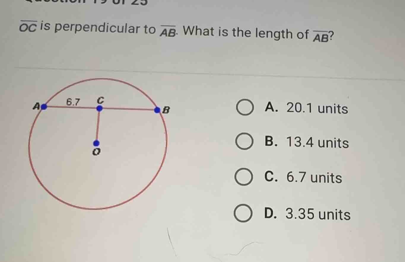 question 19 of 25 \\(\\overline{oc}\\) is perpendicular to \\(\\overlin…