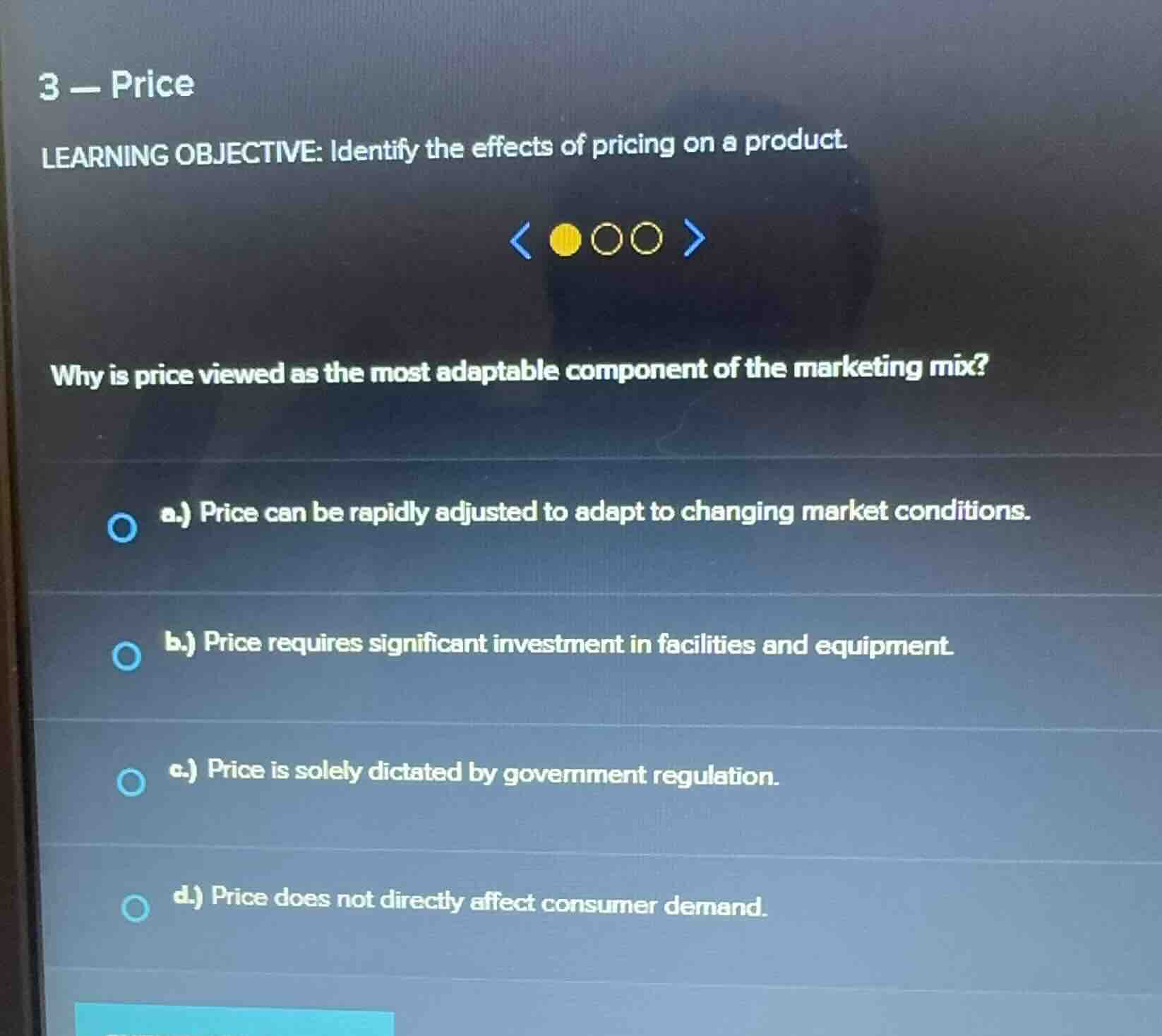 3 - price learning objective: identify the effects of pricing on a prod…