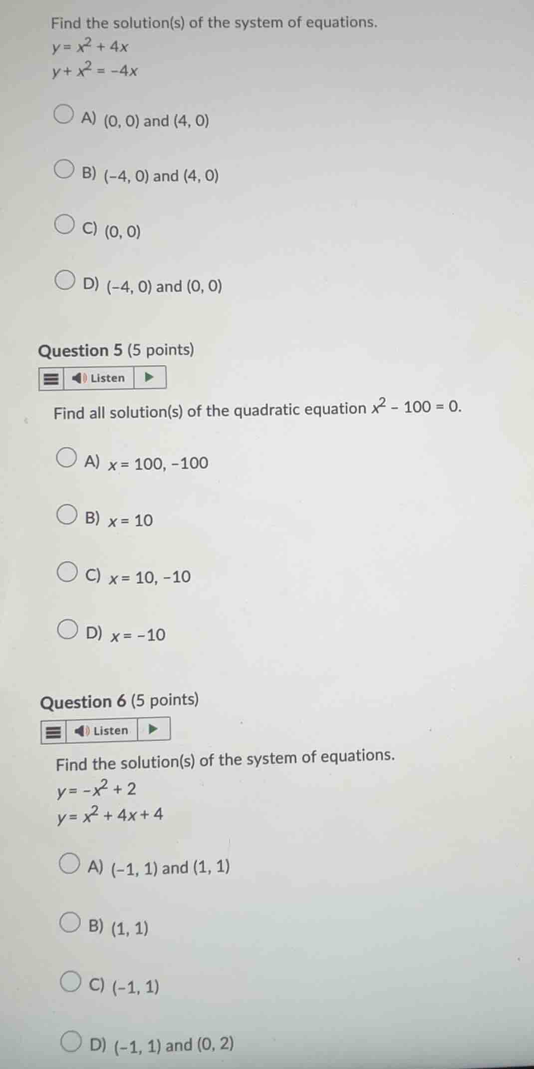 find the solution(s) of the system of equations. \\(y = x^2 + 4x\\) \\(…