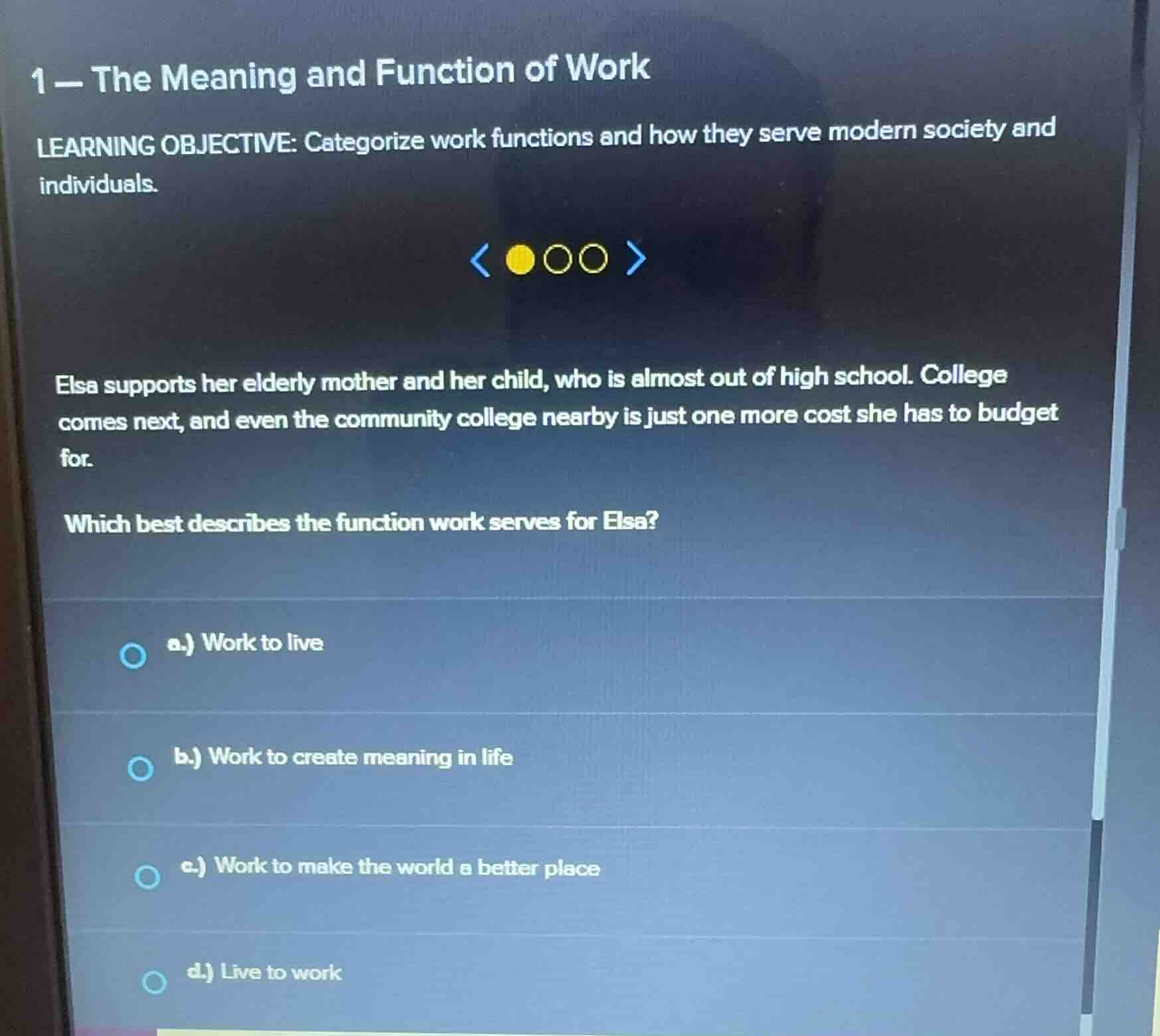 1 - the meaning and function of work learning objective: categorize wor…