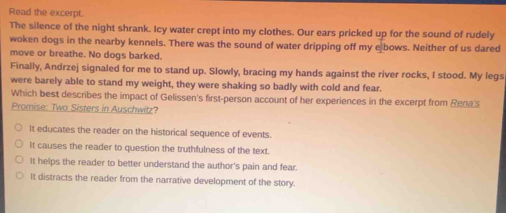 read the excerpt. the silence of the night shrank. icy water crept into…
