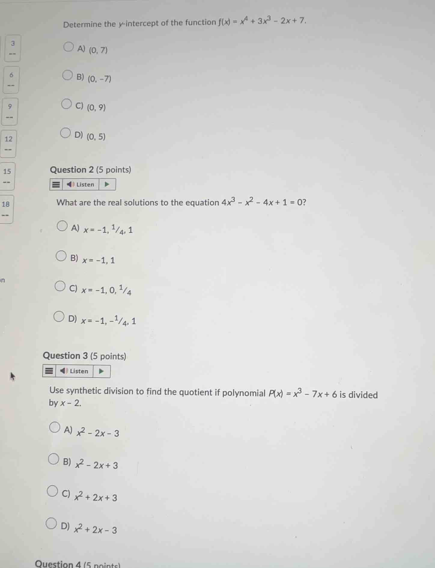 determine the \\(y\\)-intercept of the function \\(f(x) = x^4 + 3x^3 - …