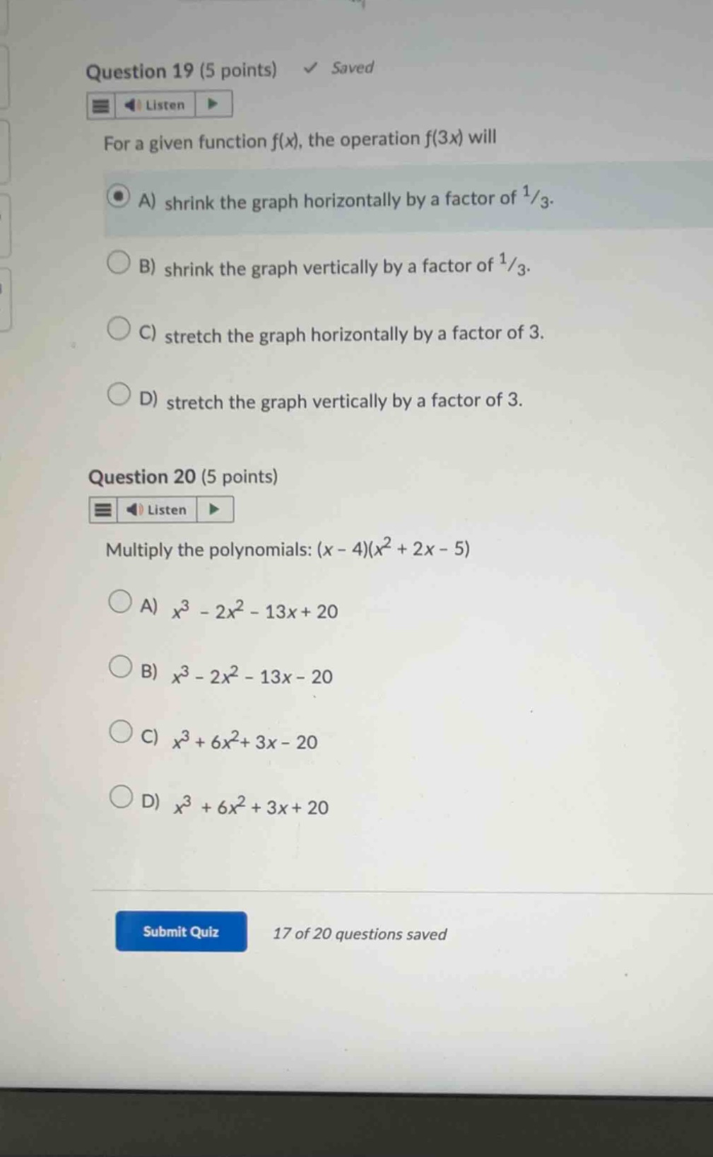 question 19 (5 points) for a given function \\(f(x)\\), the operation \…