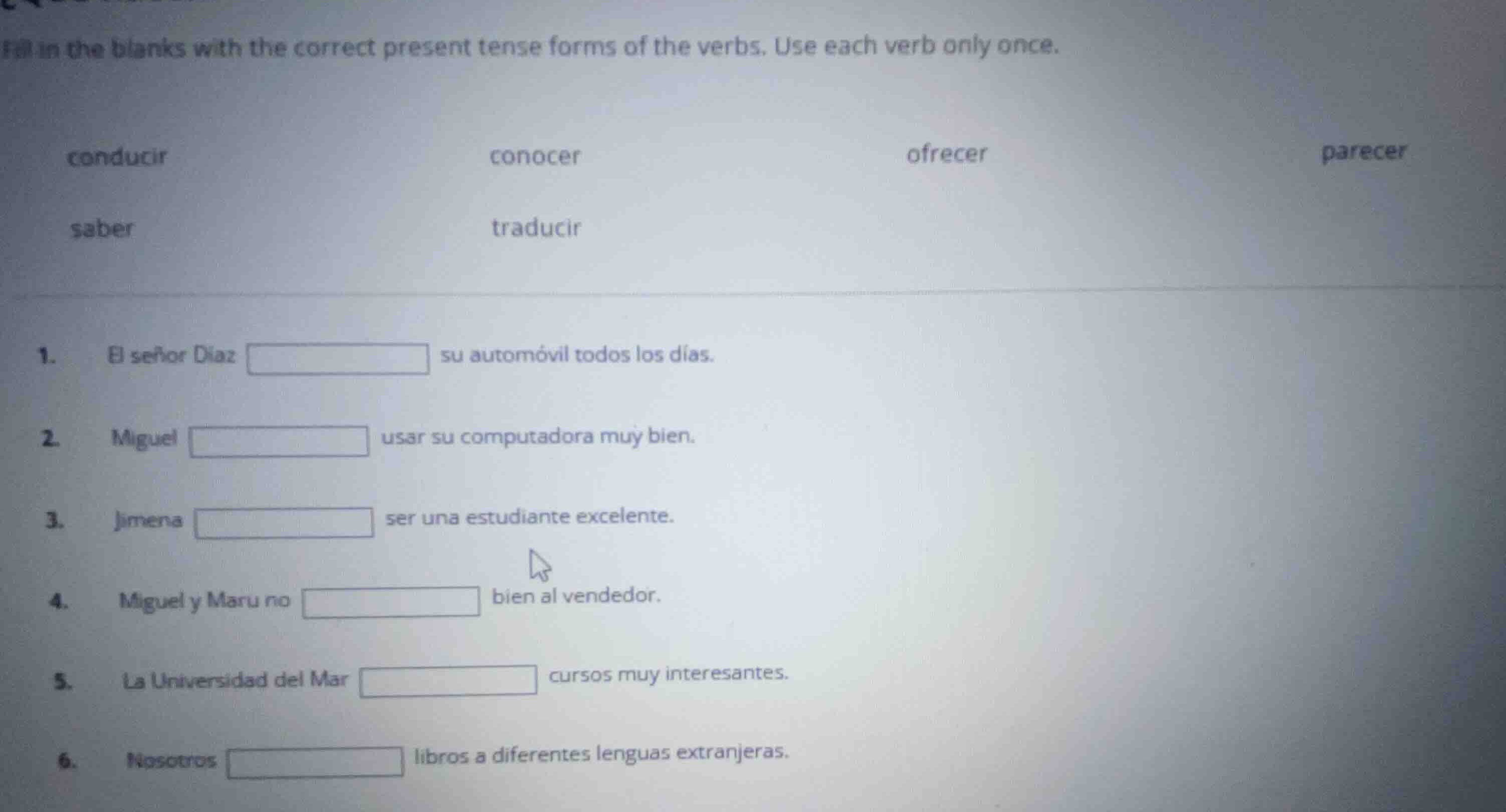 fill in the blanks with the correct present tense forms of the verbs. u…