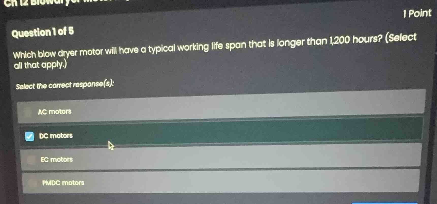 question 1 of 5 which blow dryer motor will have a typical working life…