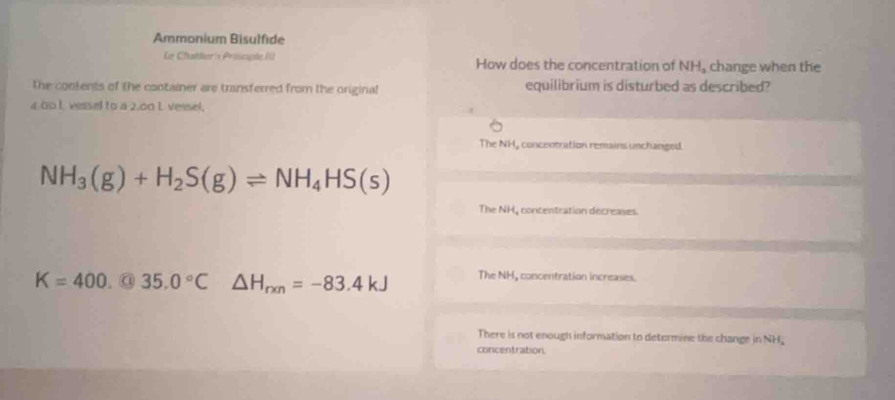 ammonium bisulfide le chateliers principle iii the contents of the cont…