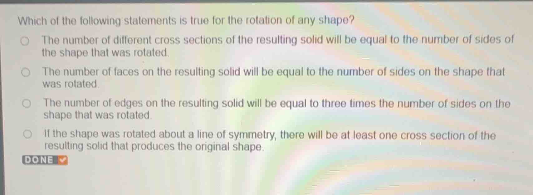 which of the following statements is true for the rotation of any shape…