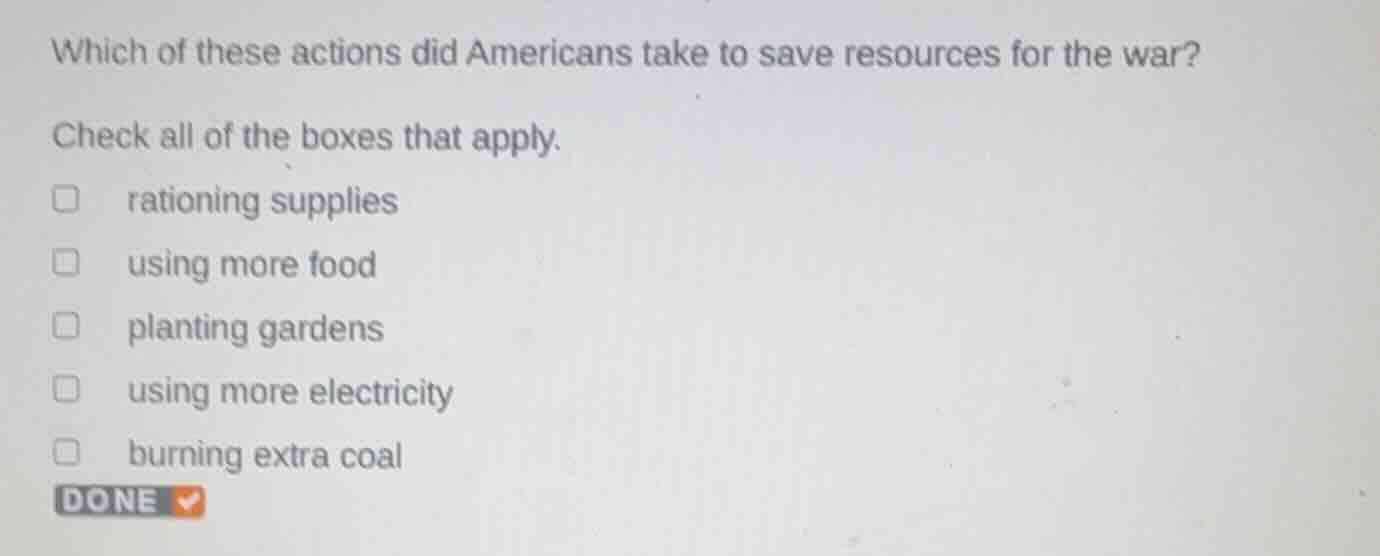 which of these actions did americans take to save resources for the war…