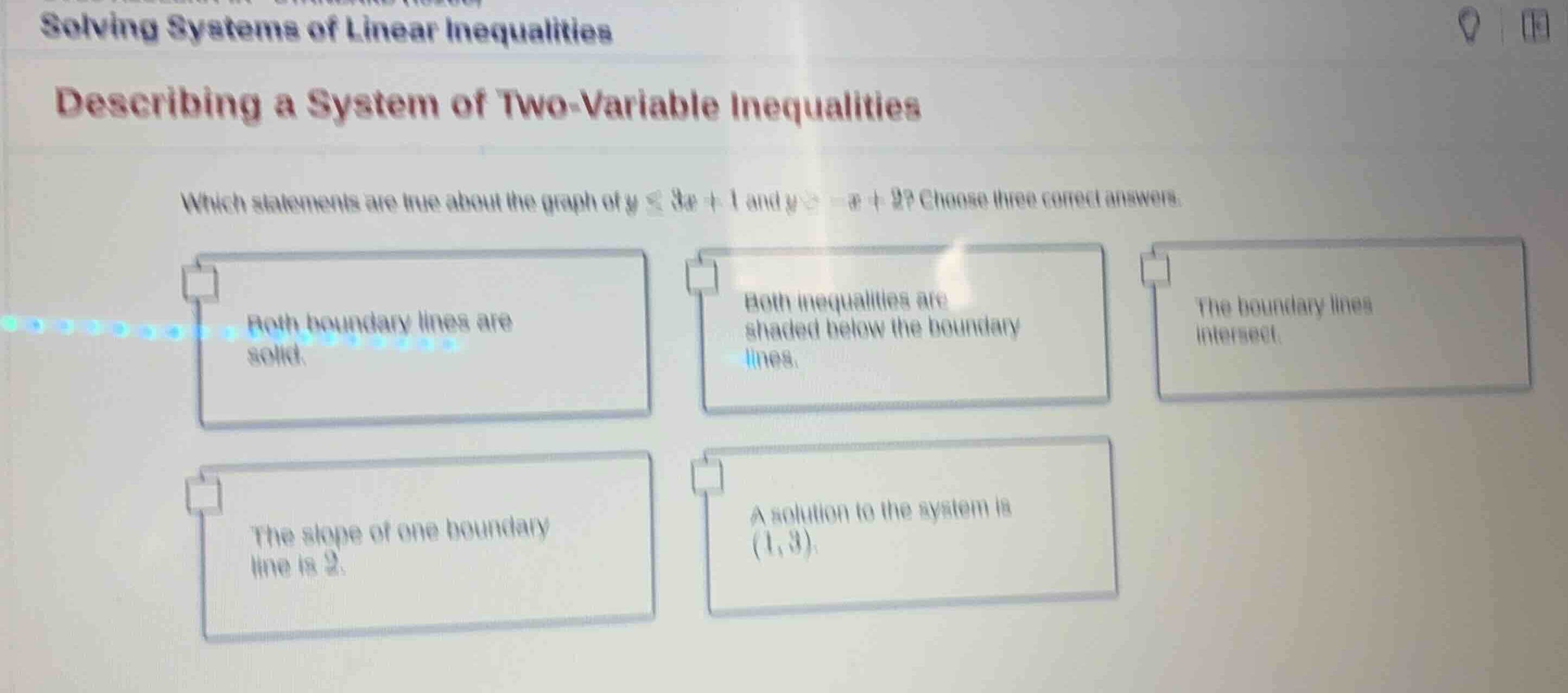 solving systems of linear inequalities describing a system of two-varia…