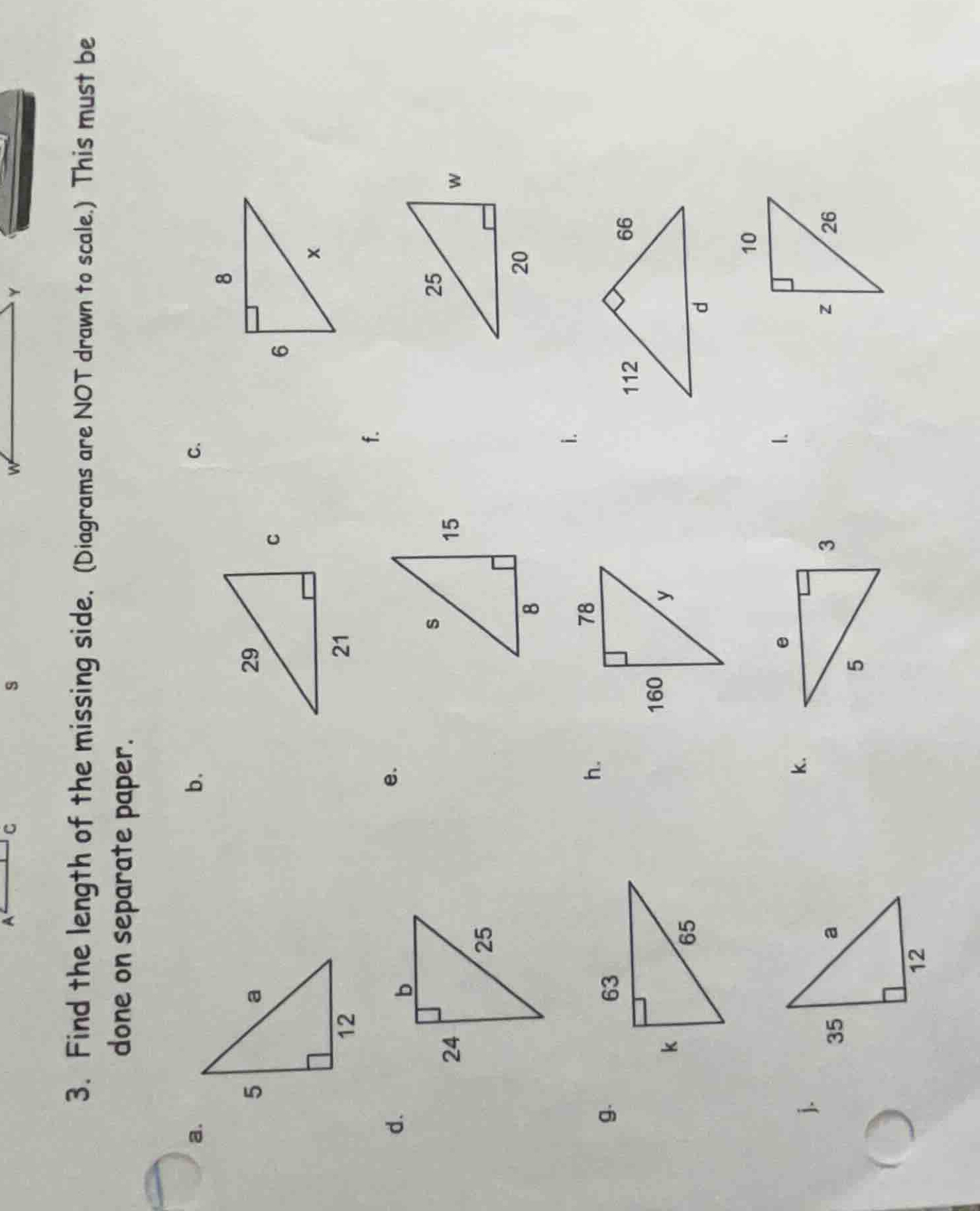 3. find the length of the missing side. (diagrams are not drawn to scal…