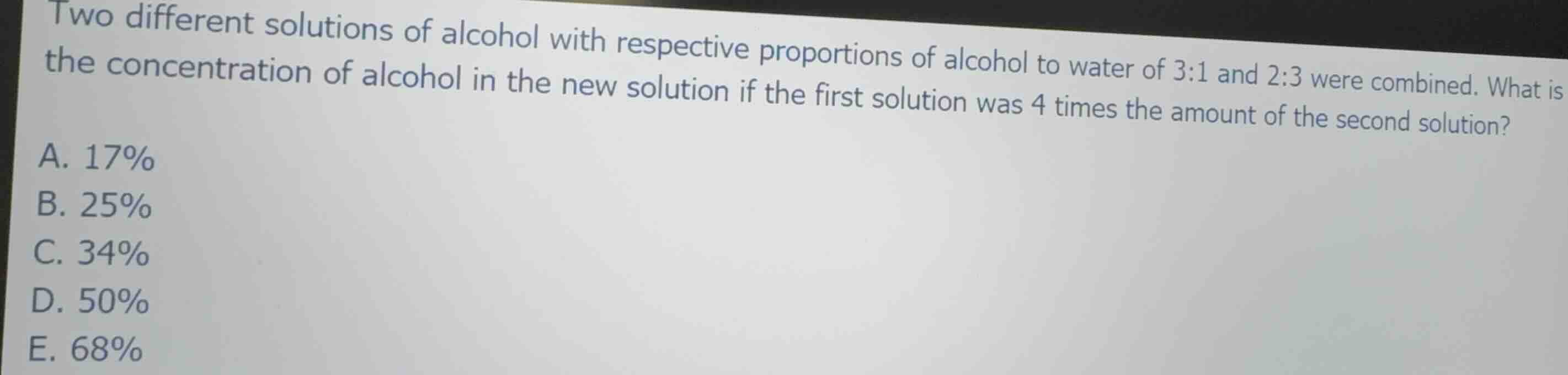 two different solutions of alcohol with respective proportions of alcoh…