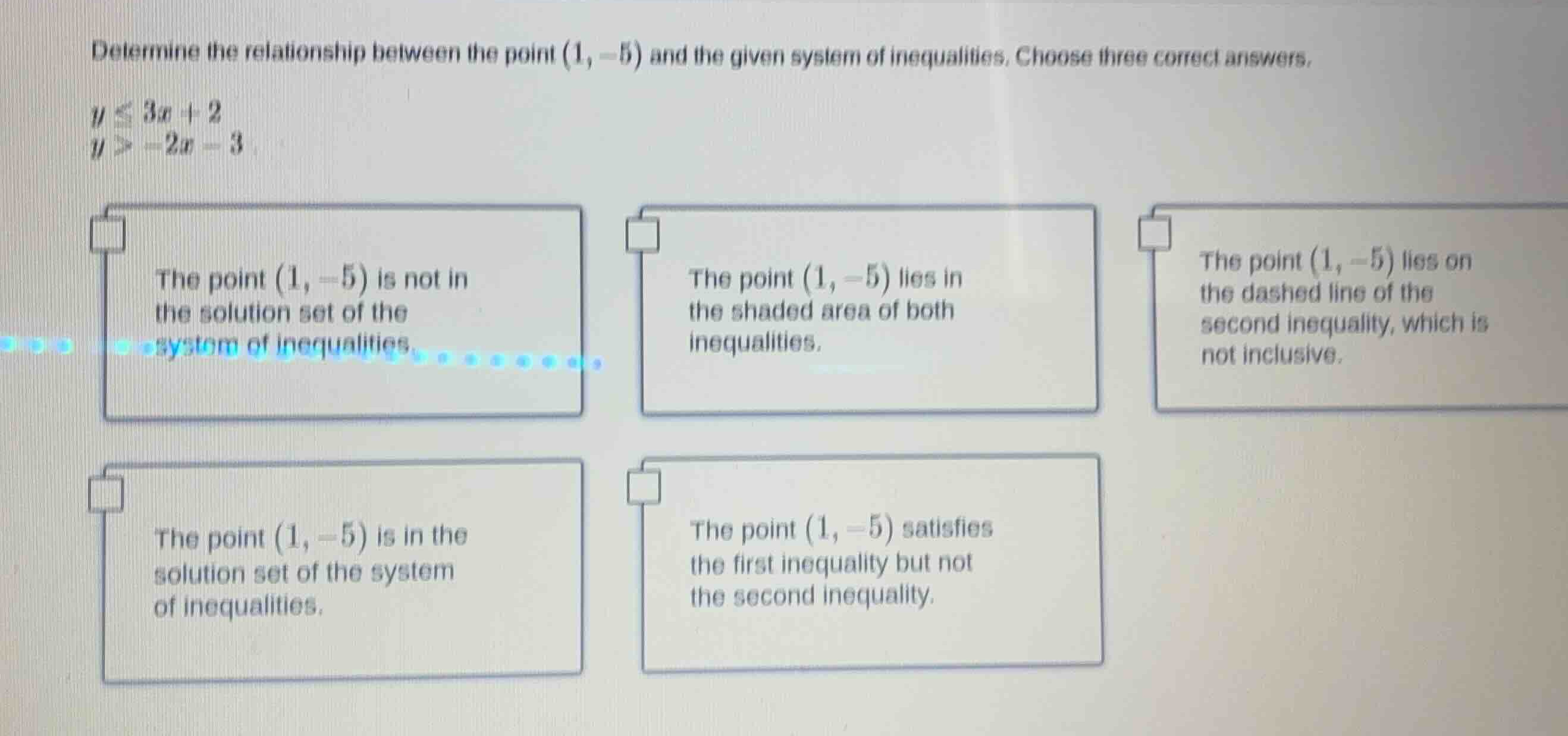 determine the relationship between the point \\((1, -5)\\) and the give…