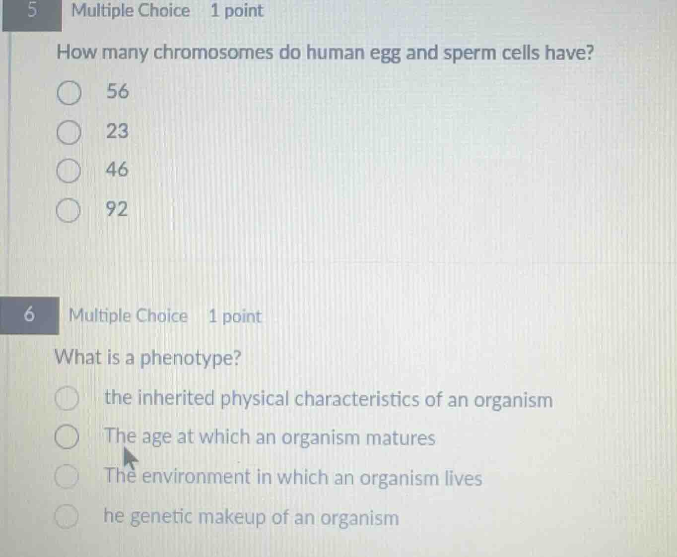 5 multiple choice 1 point how many chromosomes do human egg and sperm c…