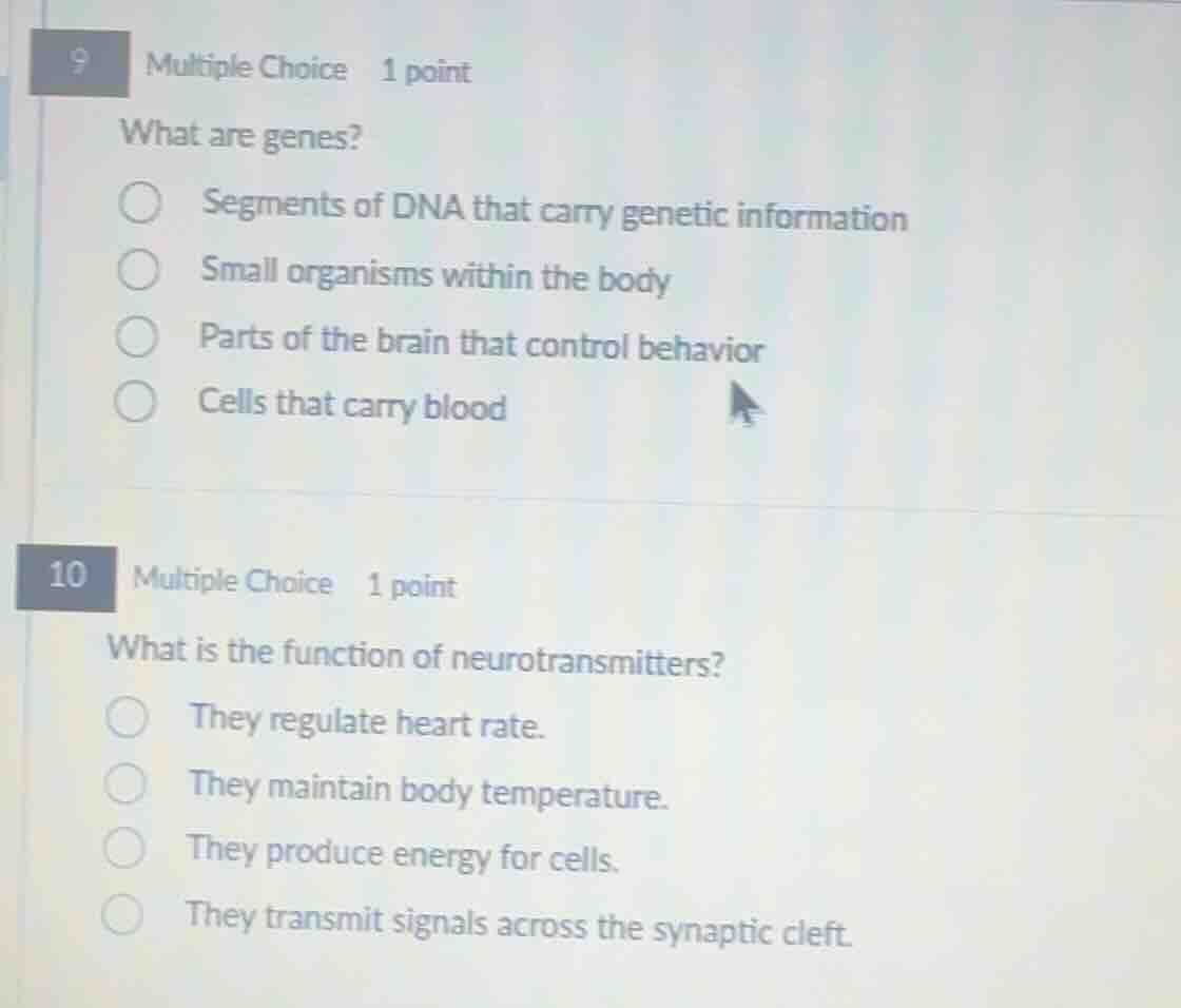 9 multiple choice 1 point what are genes? segments of dna that carry ge…