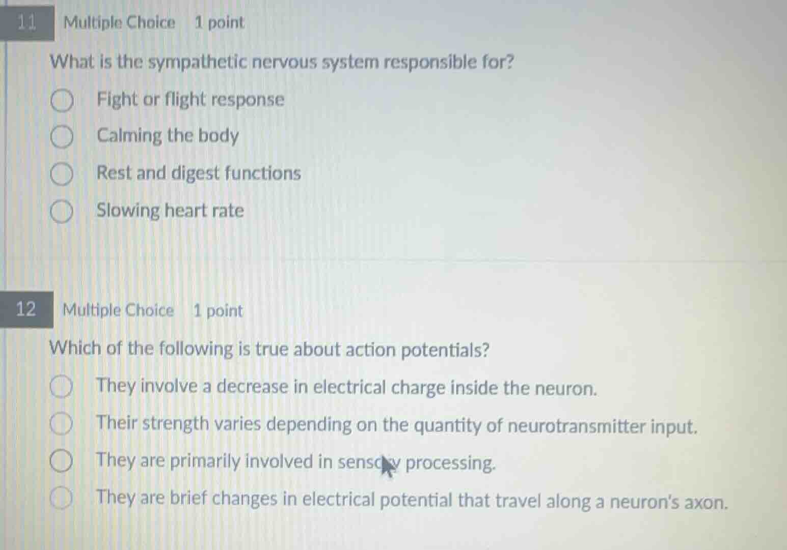 11 multiple choice 1 point what is the sympathetic nervous system respo…