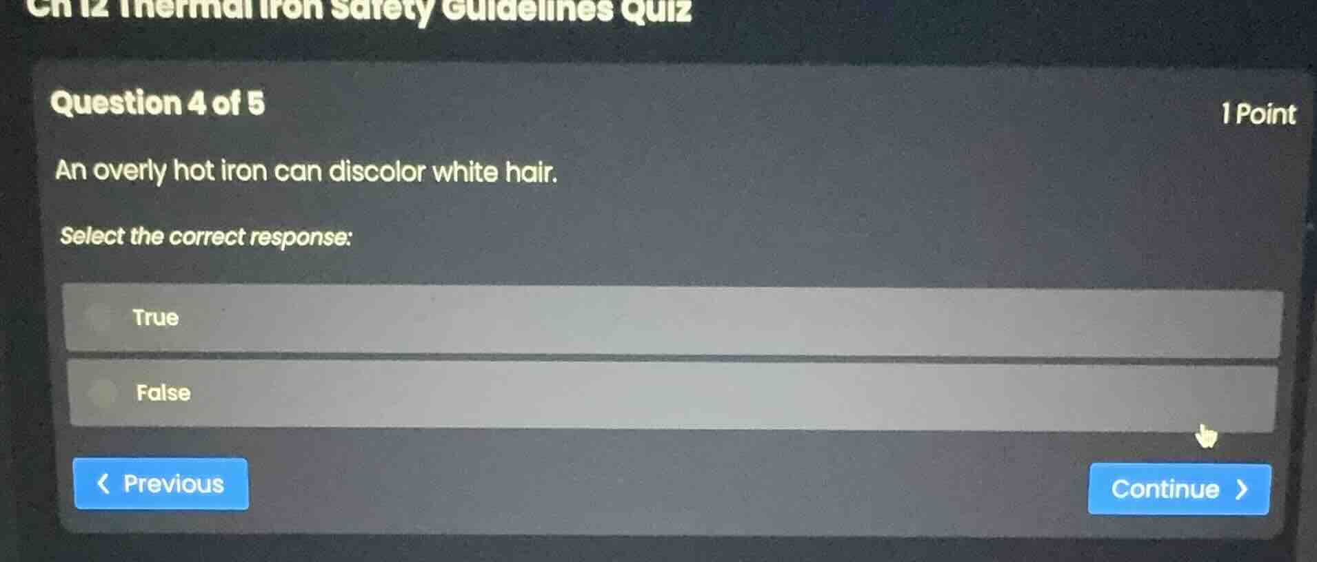 ch 12 thermal iron safety guidelines quiz question 4 of 5 1 point an ov…