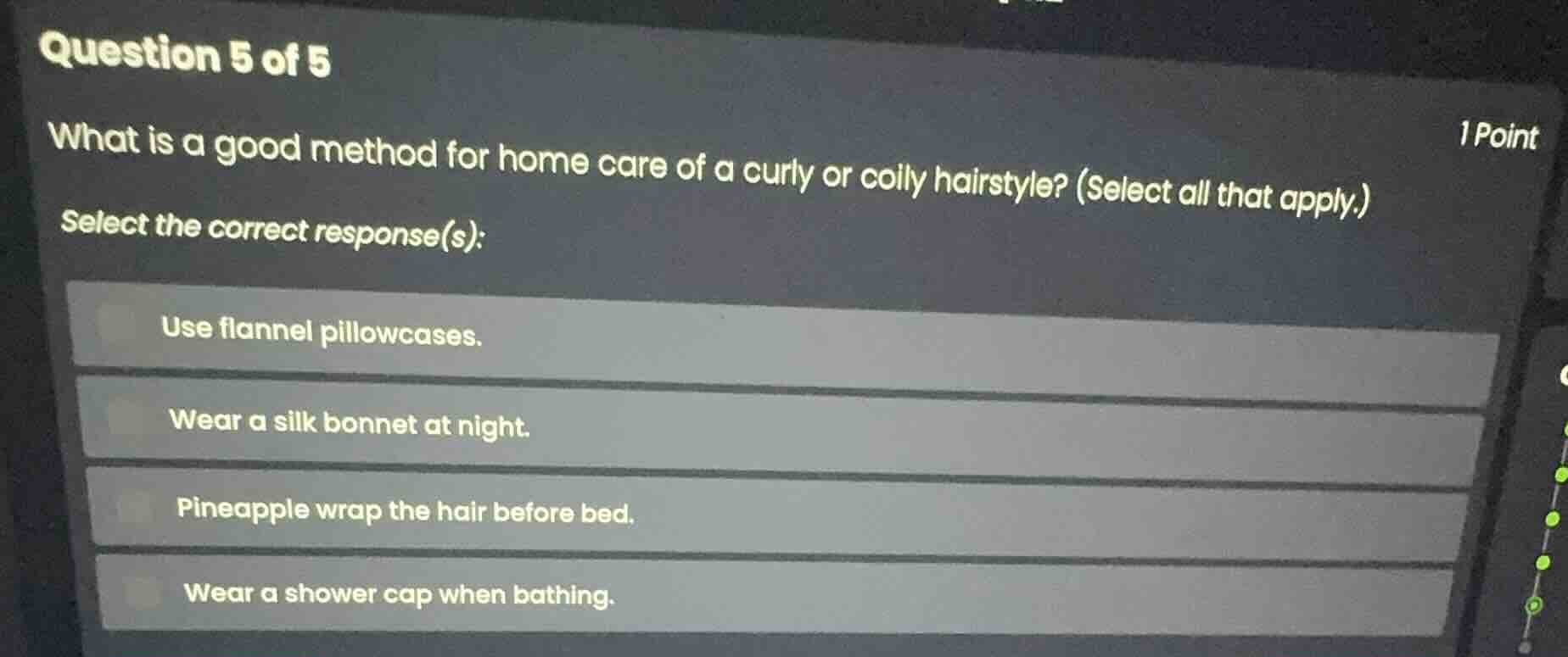 question 5 of 5 what is a good method for home care of a curly or coily…