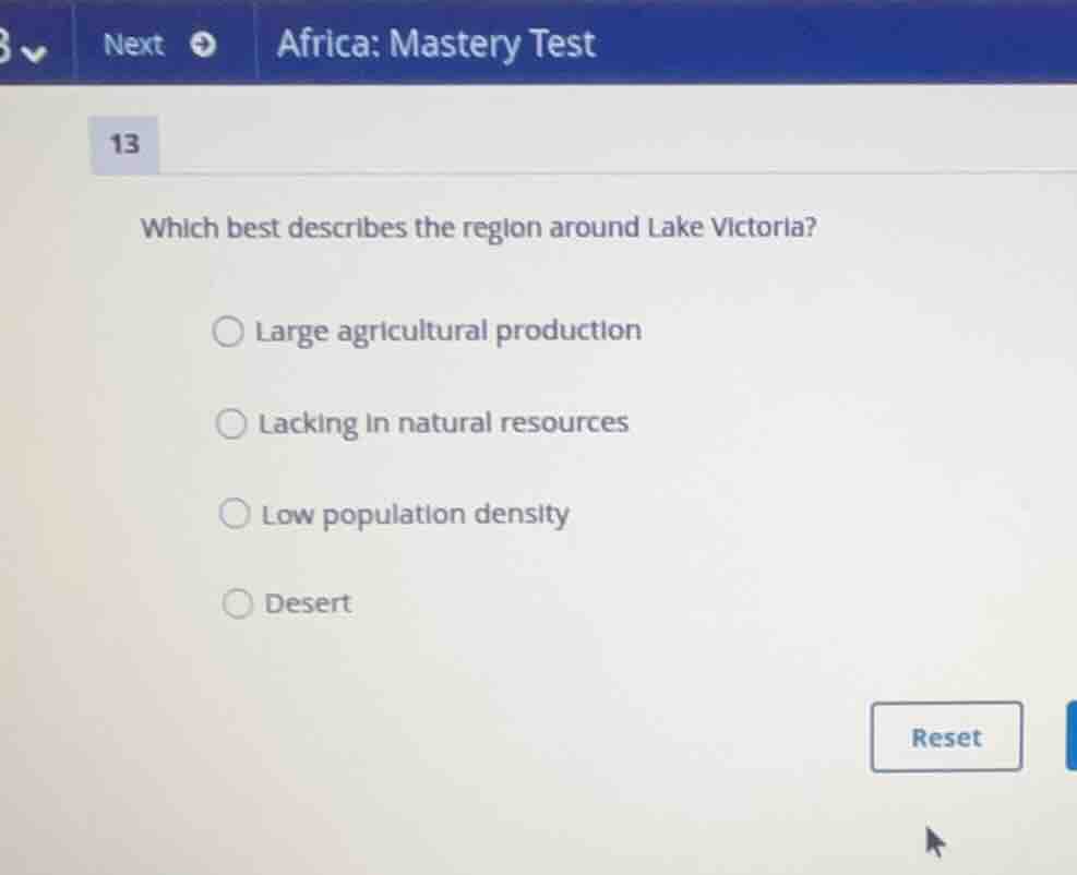 which best describes the region around lake victoria? large agricultura…