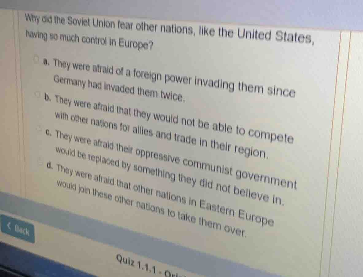 why did the soviet union fear other nations, like the united states, ha…