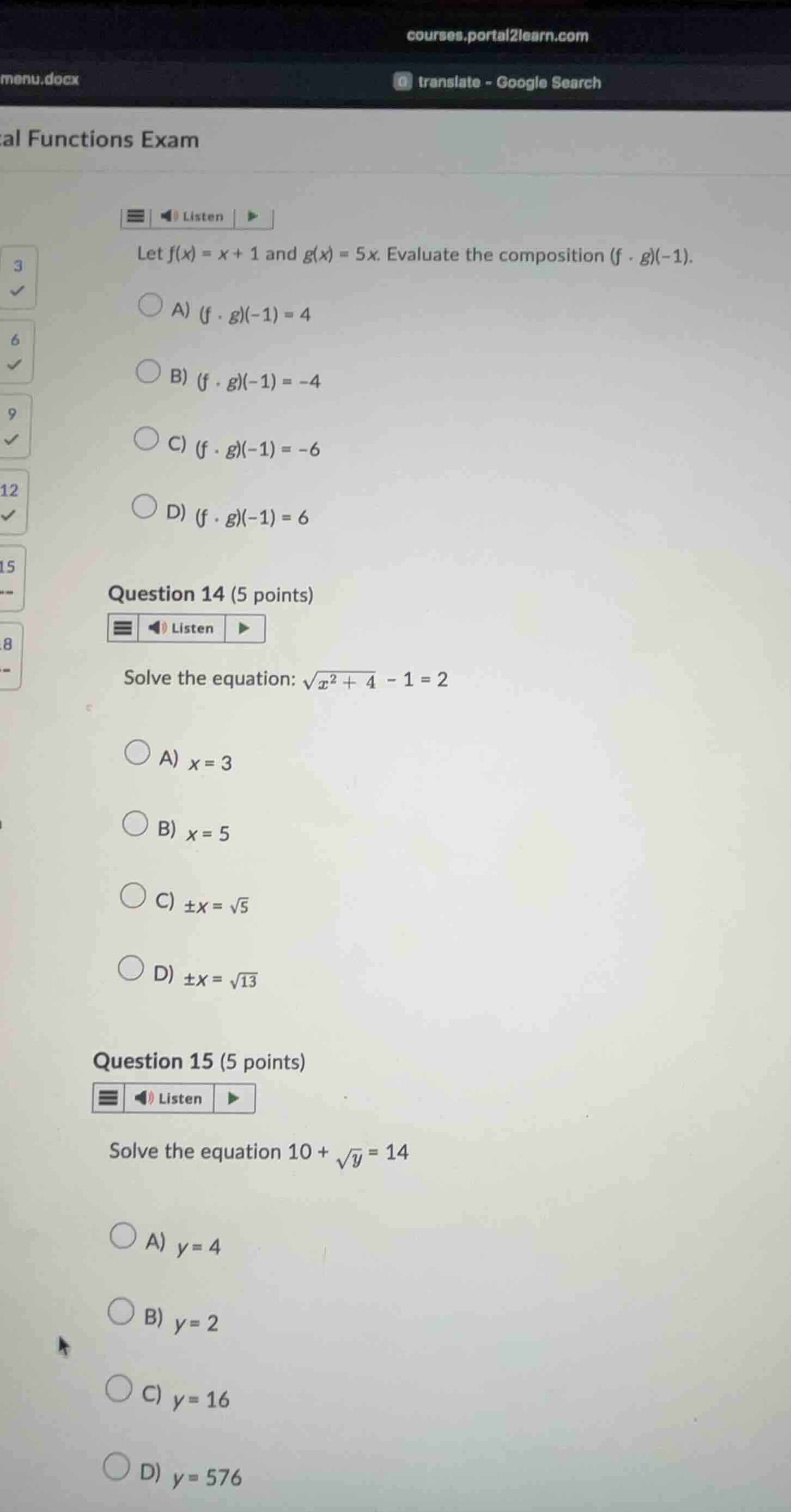 let \\(f(x) = x + 1\\) and \\(g(x) = 5x\\). evaluate the composition \\…