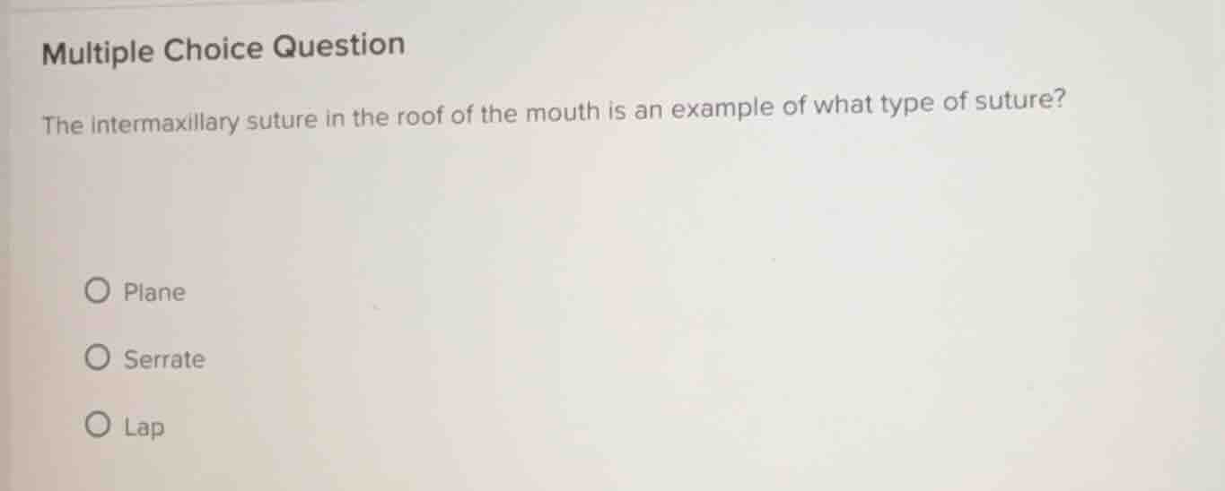 multiple choice question the intermaxillary suture in the roof of the m…