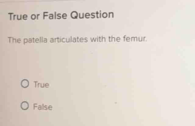 true or false question the patella articulates with the femur. true fal…
