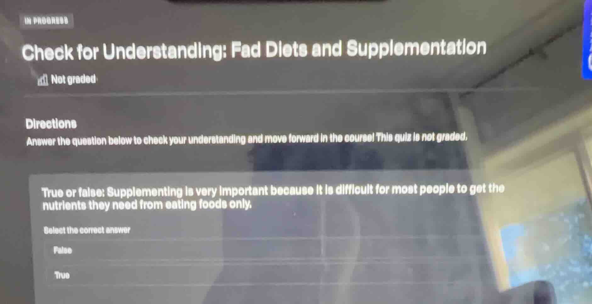 check for understanding: fad diets and supplementation directions answe…