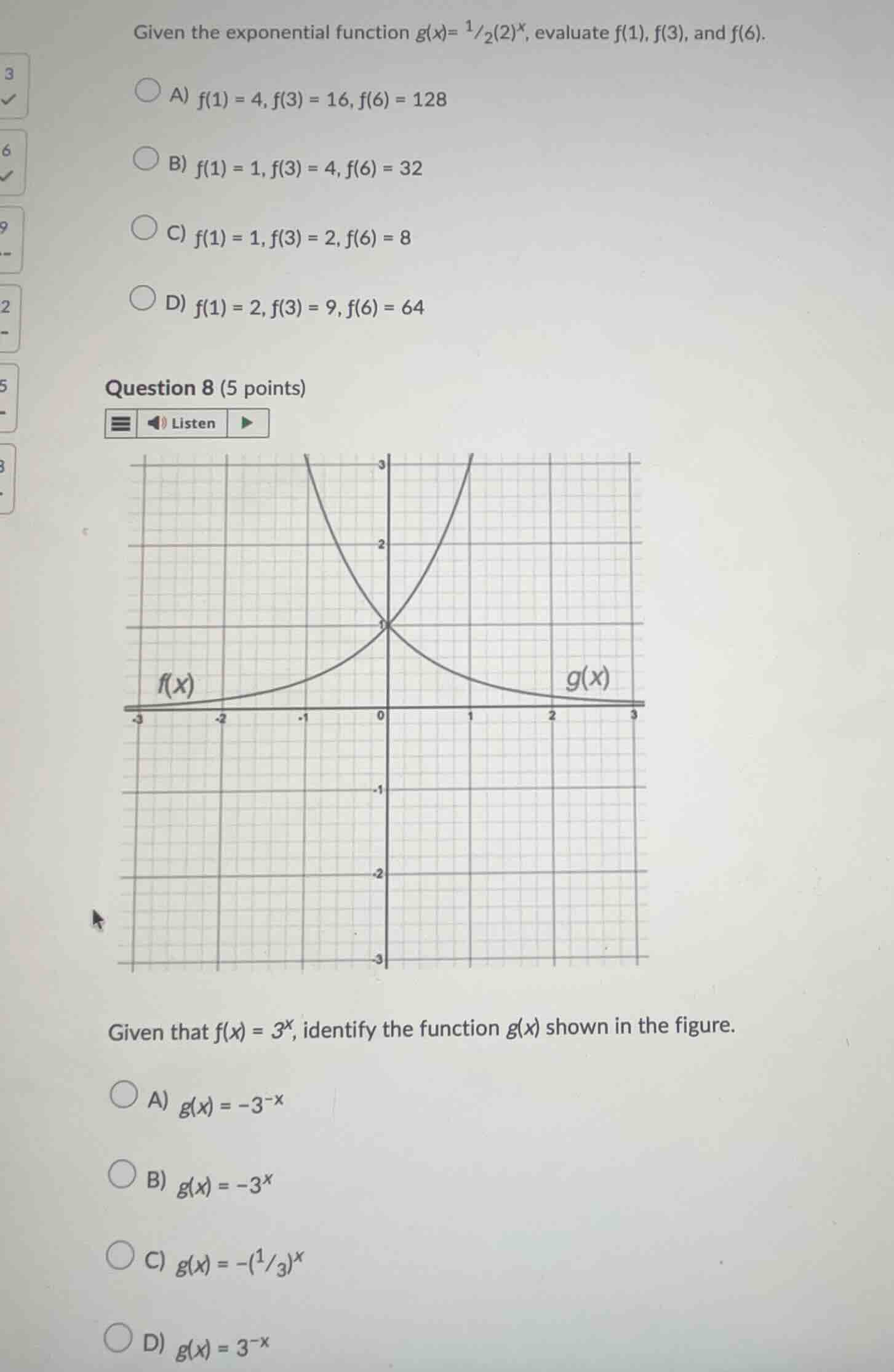 given the exponential function \\(g(x) = \\frac{1}{2}(2)^x\\), evaluate…