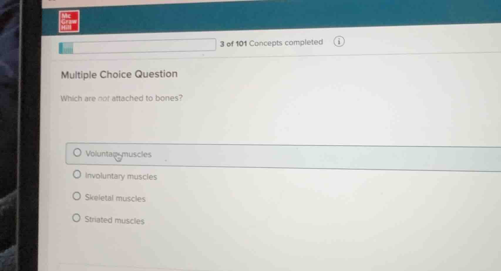 multiple choice question which are not attached to bones? - voluntary m…
