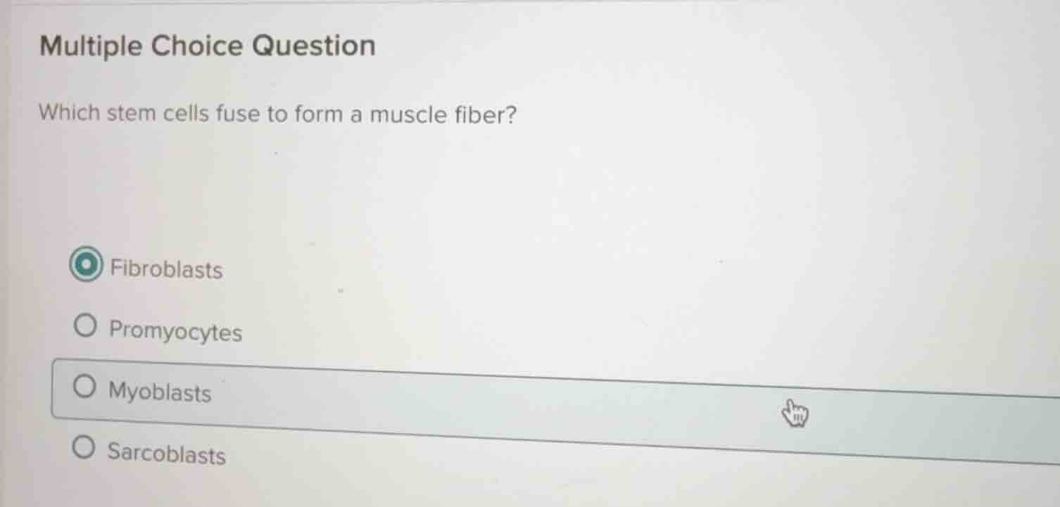 multiple choice question which stem cells fuse to form a muscle fiber? …