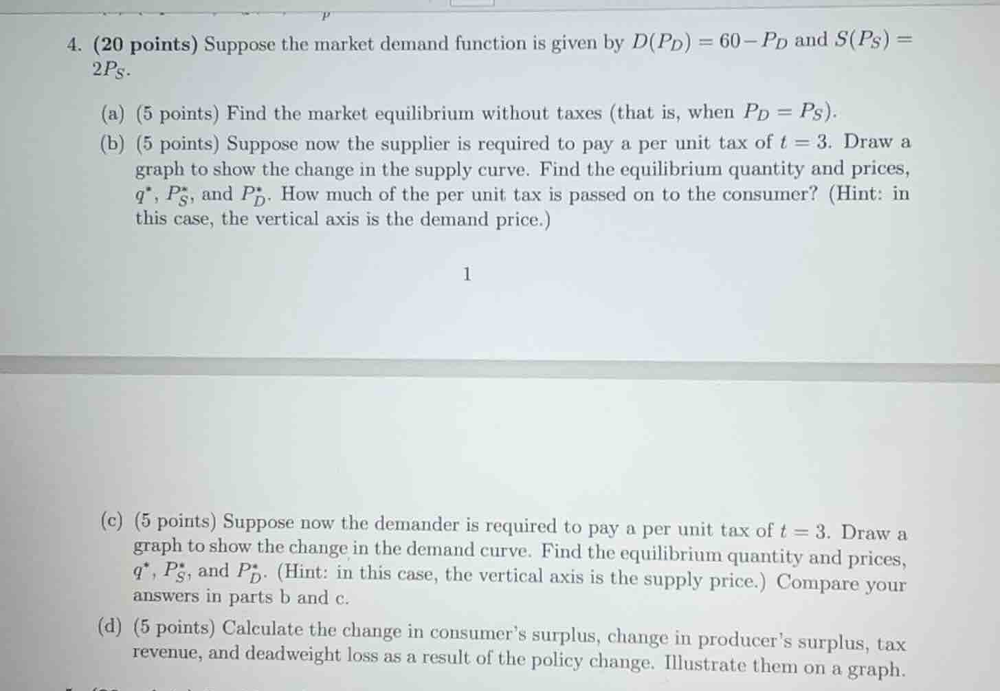 4. (20 points) suppose the market demand function is given by (d(p_d) =…