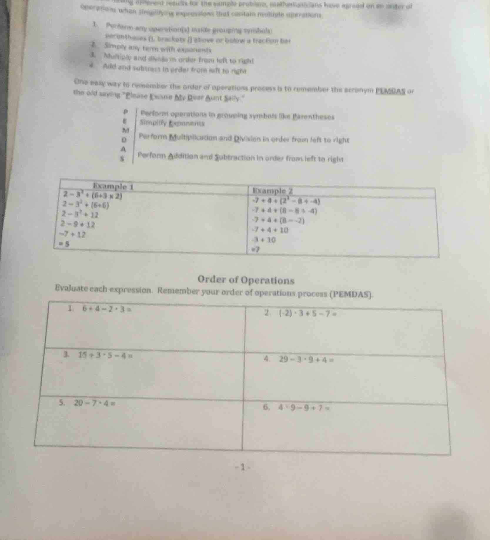 order of operations evaluate each expression. remember your order of op…