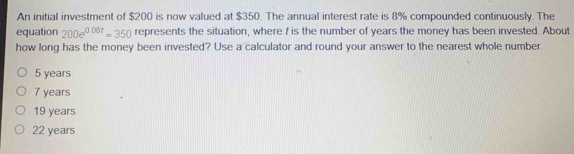 an initial investment of \\$200 is now valued at \\$350. the annual int…