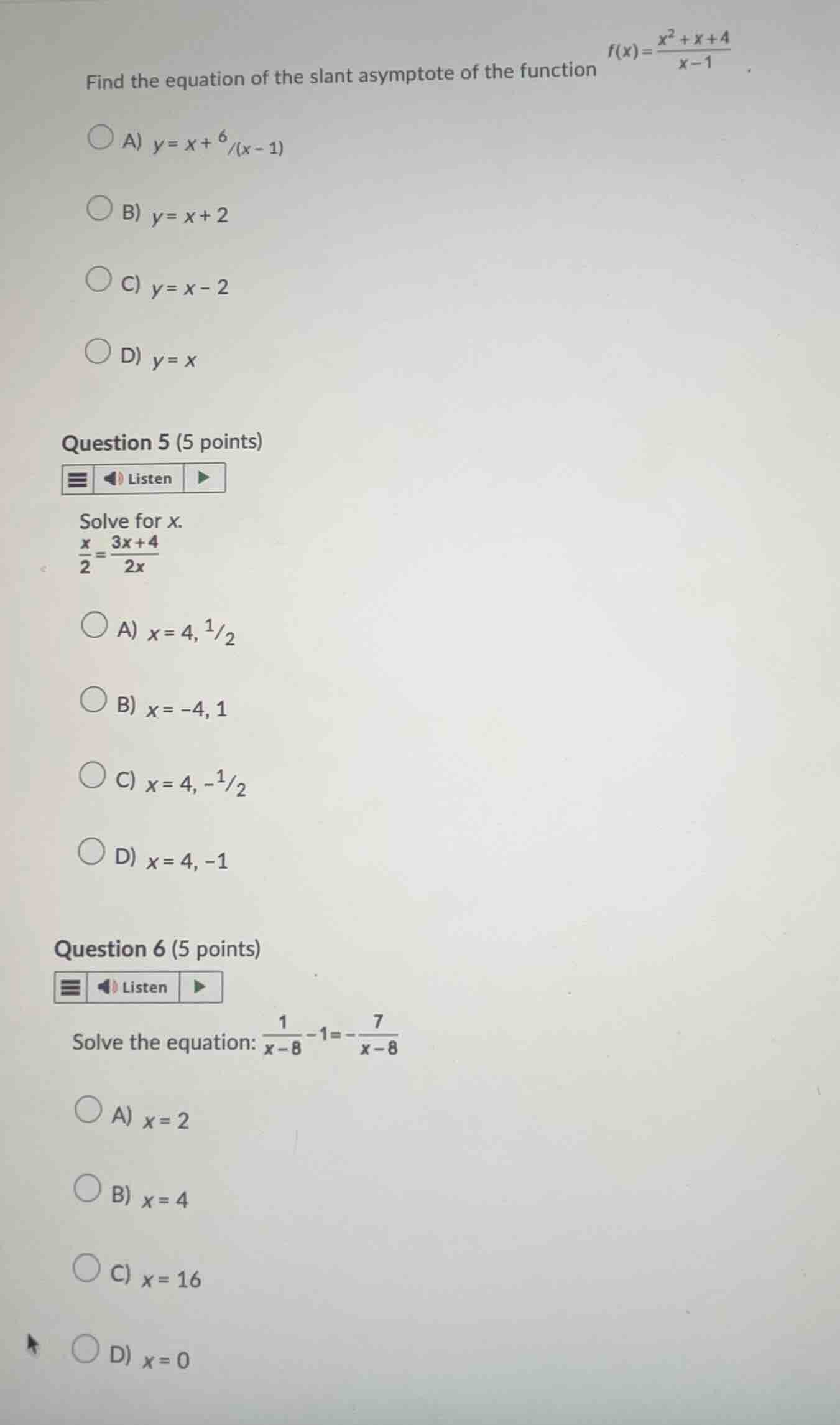 find the equation of the slant asymptote of the function \\(f(x) = \\fr…