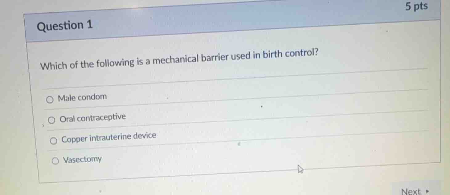 question 1 which of the following is a mechanical barrier used in birth…