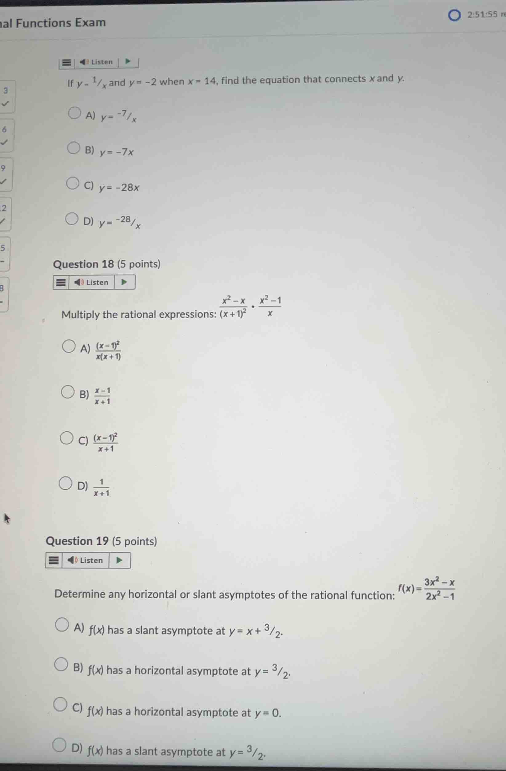if \\(y \\propto \\frac{1}{x}\\) and \\(y = -2\\) when \\(x = 14\\), fi…