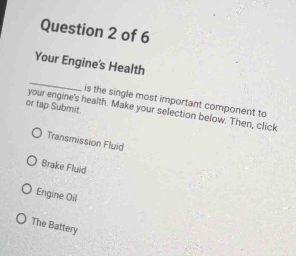 question 2 of 6 your engines health __________ is the single most impor…