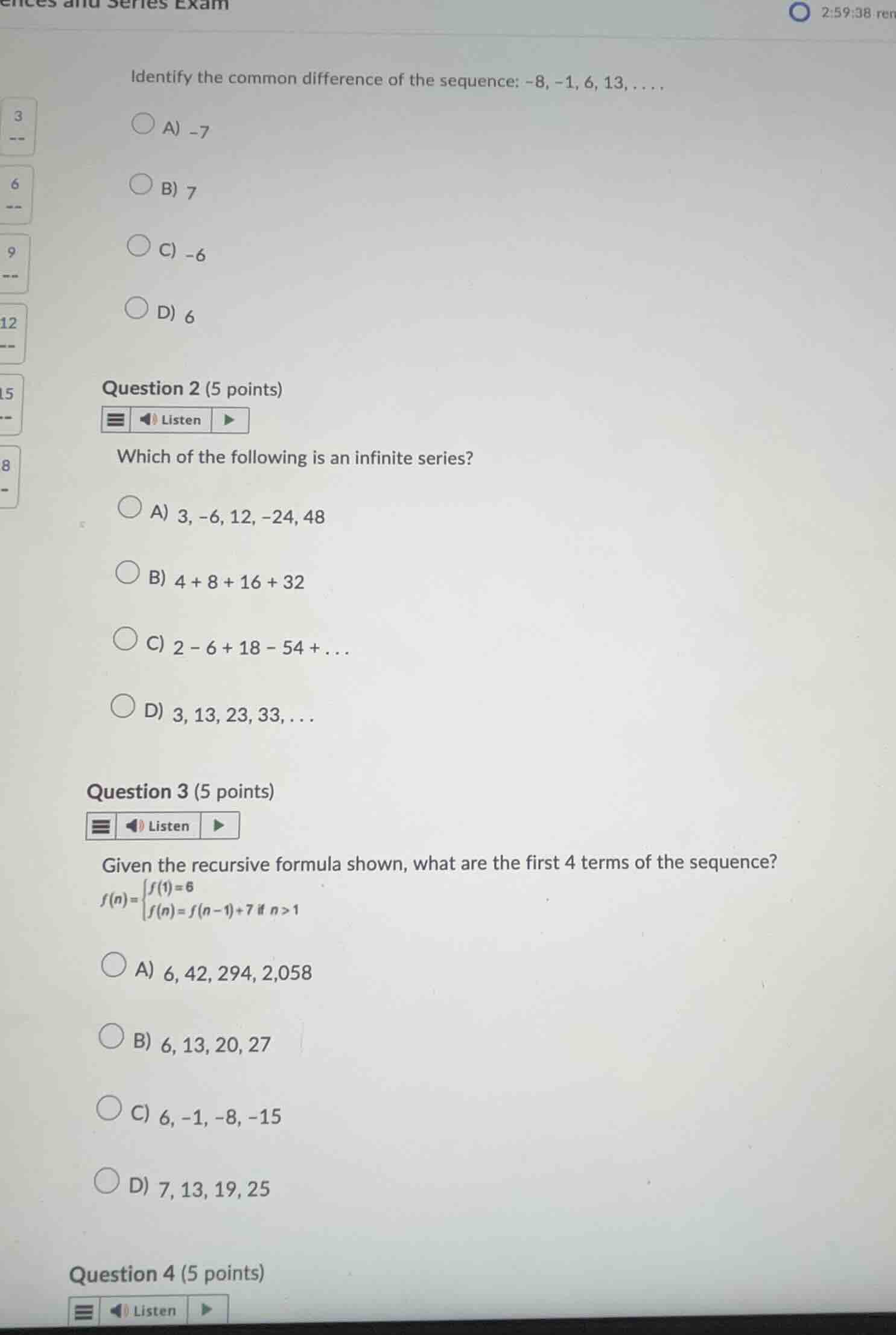 identify the common difference of the sequence: \\(-8, -1, 6, 13, \\dot…