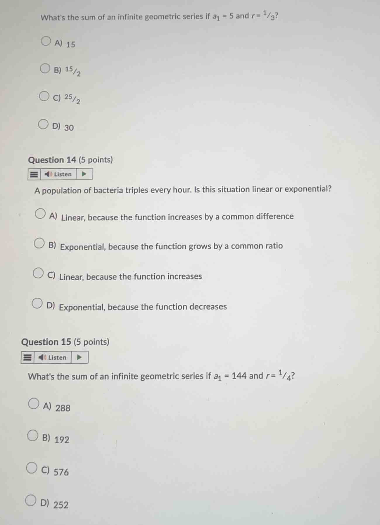 whats the sum of an infinite geometric series if \\(a_1 = 5\\) and \\(r…