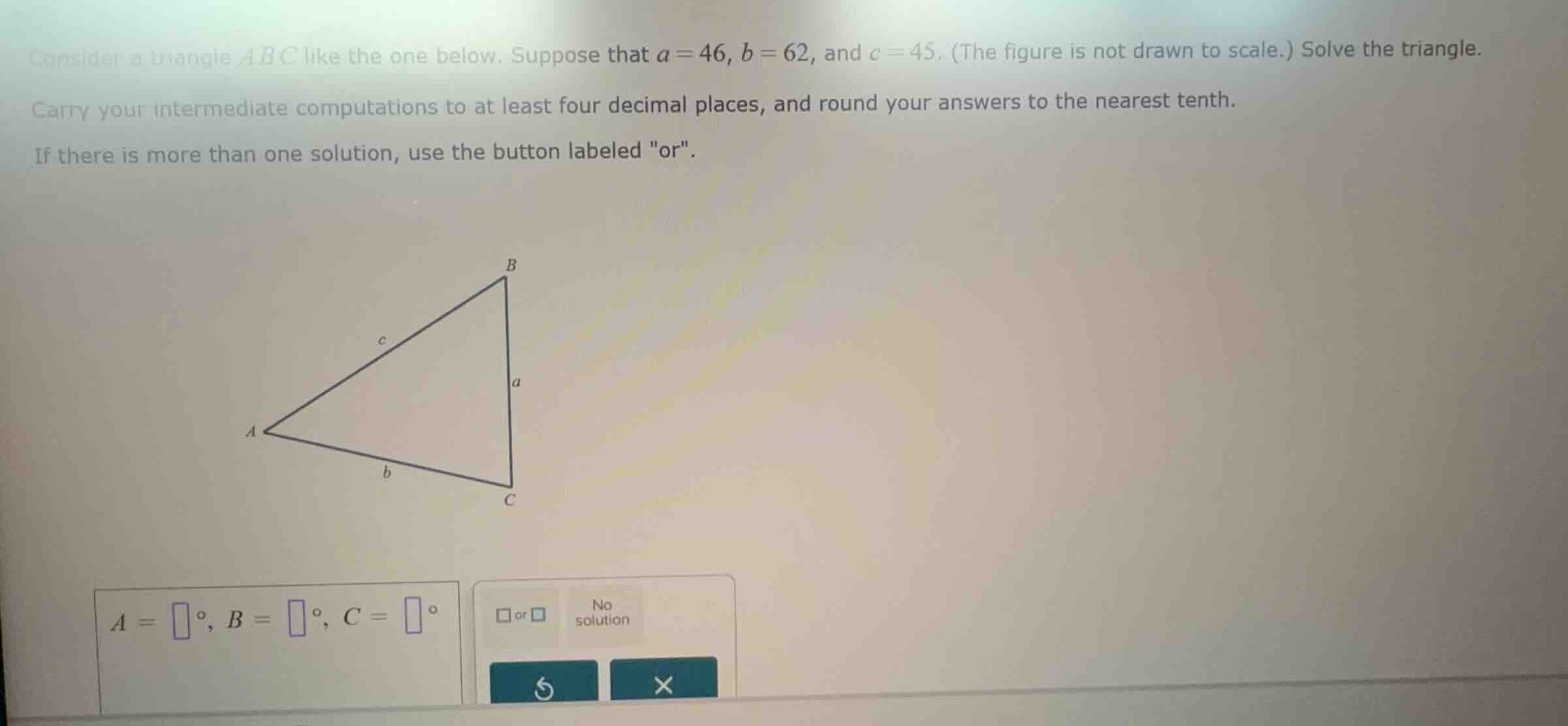 consider a triangle \\(abc\\) like the one below. suppose that \\(a = 4…