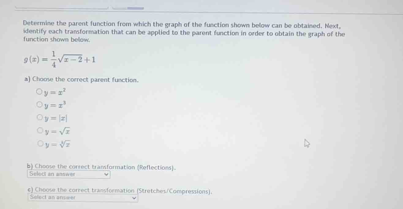 determine the parent function from which the graph of the function show…
