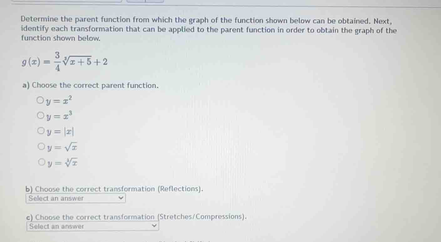 determine the parent function from which the graph of the function show…