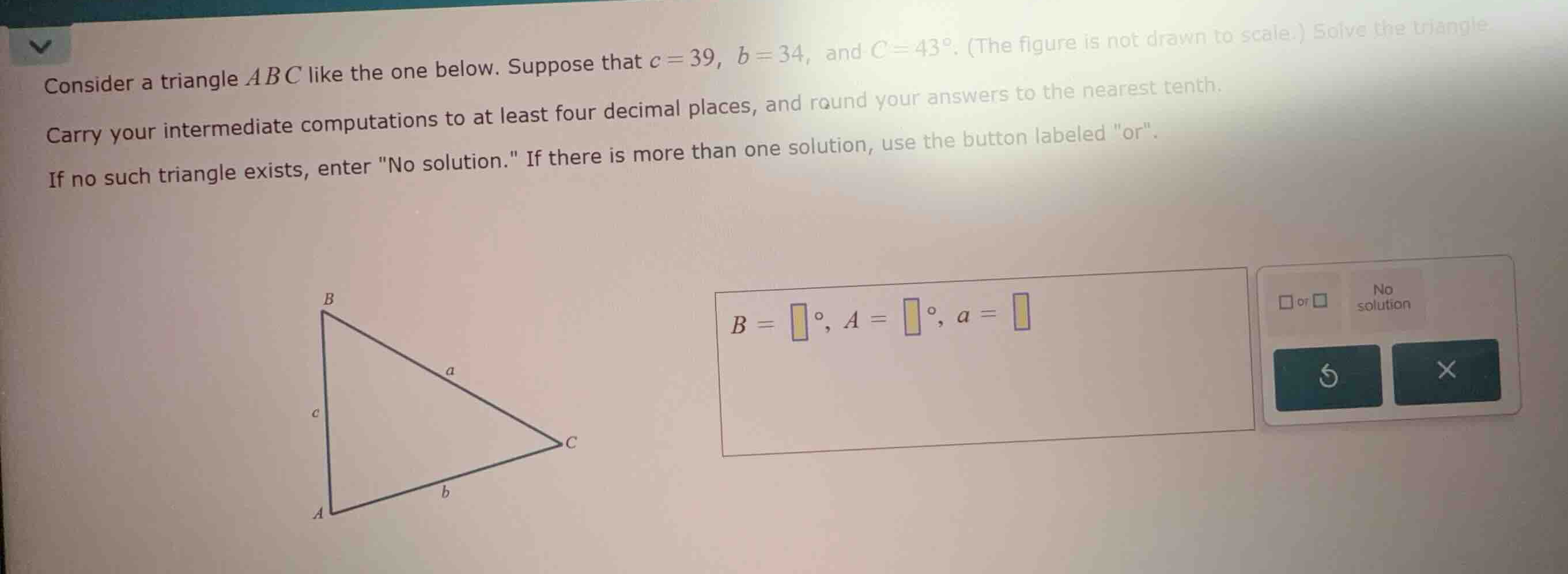 consider a triangle \\(abc\\) like the one below. suppose that \\(c = 3…
