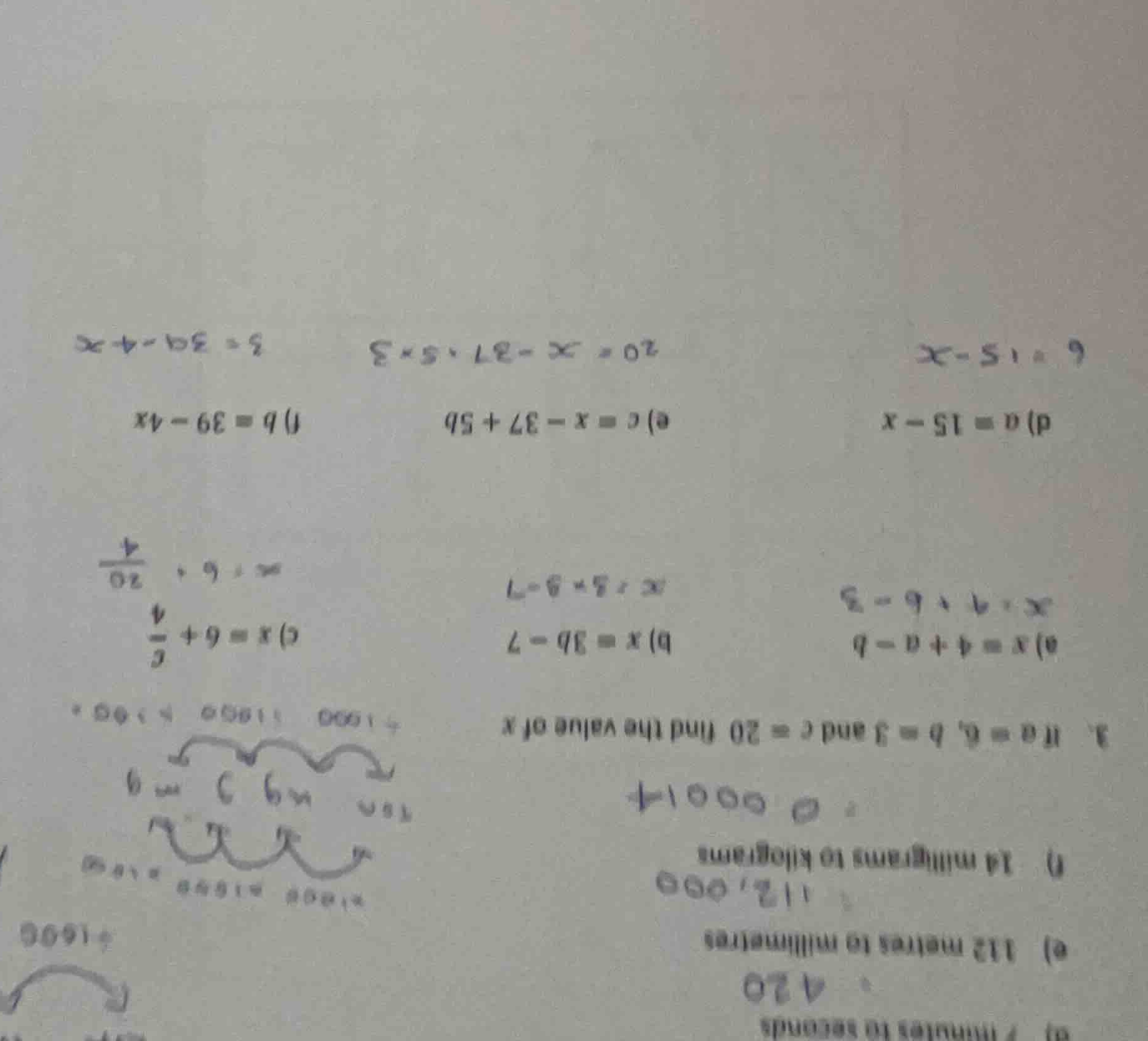 3. if \\(a = 6\\), \\(b = 3\\) and \\(c = 20\\) find the value of \\(x\…