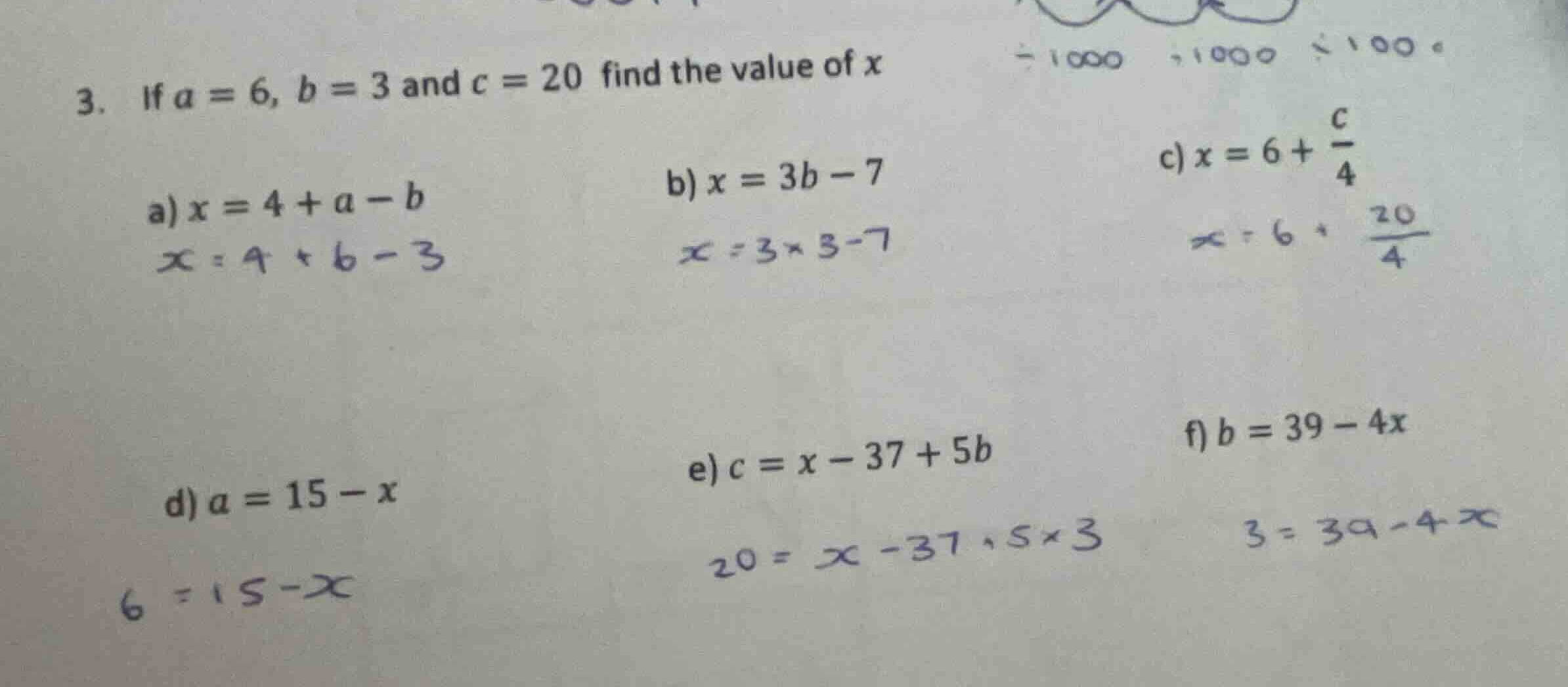3. if \\(a = 6\\), \\(b = 3\\) and \\(c = 20\\) find the value of \\(x\…